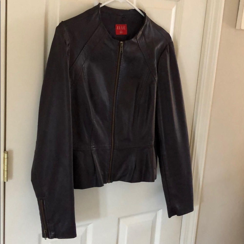 Peplum style faux leather jacket